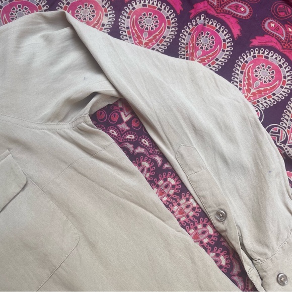 GoSilk 100% Silk LongSleeves Cuffs Button Down Collared Tan Office Dress Shirt - Picture 11 of 16